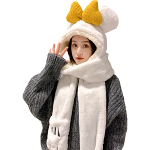 Üç Parçalı Ilmek Kış Sıcak Peluş Şapka ve Atkı (Yurt Dışından)