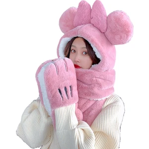 Üç Parçalı Ilmek Kış Sıcak Peluş Şapka ve Atkı (Yurt Dışından)