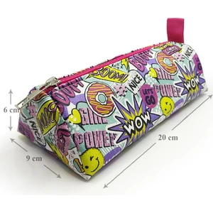 Kalem Kutusu Wow Oops Boom Smile Desenli Üçgen Kalemkutu Jumbo Vegan Deri Kalemlik