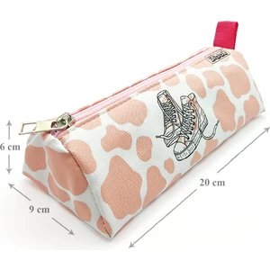 Kalem Kutusu Inek Desenli Ayakkabı Detaylı Üçgen Kalemkutu Jumbo Vegan Deri Kalemlik - Pembe Nude