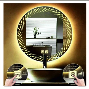 Dnr-Mirror60 Cm Günışığı Ledli Tasarım Kumlamalı Dokunmatik Tuşlu Buğu Önleyicili Banyo Aynası Makyaj Aynası