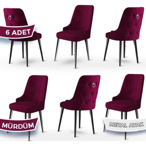 Concept Newa Serisi Babyface Kumaş Siyah Metal Ayak Gümüş Halkalı 6 Adet Sandalye