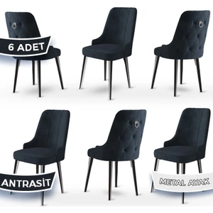 Concept Newa Serisi Babyface Kumaş Siyah Metal Ayak Gümüş Halkalı 6 Adet Sandalye