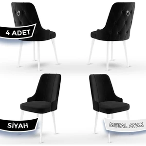 Concept Newa Serisi  Babyface Kumaş Beyaz Metal Ayaklı Gümüş Halkalı  4 Adet Sandalye