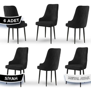Concept Trex Serisi   Babyface Kumaş Siyah Metal Ayak 6 Adet Sandalye