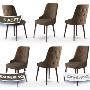 Concept Newa Serisi  Babyface Kumaş Kahve Metal Ayaklı Gümüş Halkalı 6 Adet Sandalye