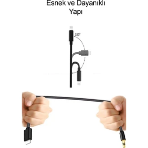 Caseart Lightning To 3.5mm Aux Ses Kablosu Çevirici Dönüştürücü Kablo 1 Metre - Siyah