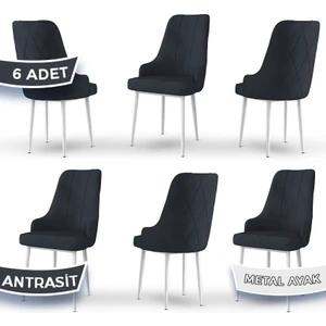 Concept Trex Serisi   Babyface Kumaş  Beyaz Metal Ayak 6 Adet Sandalye