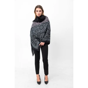 Saria Moda Şal Desen Kürklü  Panço