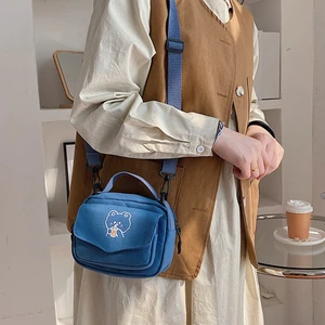Mini Bez Crossbody Çantalar Kore Tarzı Mektup Baskı Öğrenci Bez Çanta Çalışma Çalışması Kullanımı Için