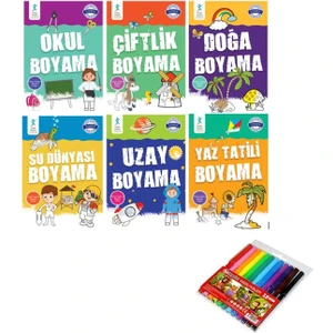 Çocuk Gelişimi Yayınları - Türkçe Ingilizce Boyama Seti (12 Renk Keçeli Boya Kalemi Hediyeli)
