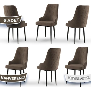 Trex Serisi   Babyface Kumaş Siyah Metal Ayak 6 Adet Sandalye