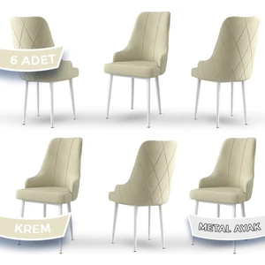 Trex Serisi,  1.sınıf Babyface Kumaş,  Beyaz Metal Ayak, 6 Adet Sandalye,