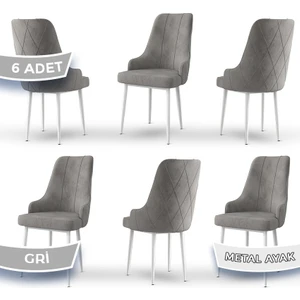 Trex Serisi,  1.sınıf Babyface Kumaş,  Beyaz Metal Ayak, 6 Adet Sandalye,