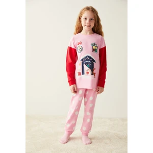 Açık Pembe Kız Çocuk Ev Desenli Pijama Takımı