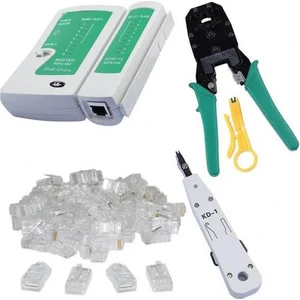 Network Seti RJ45 RJ11 Rj9 Sıkma Pensesi Cat5 Cat6 Çakma + Tester + Krone Bıçağı Kepkep + Konnektör