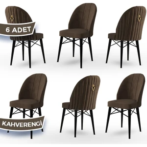 Concept Ritim Serisi, Babyface Kumaş,  6 Adet Sandalye, Siyah Gürgen Ayak, Gold Halkalı