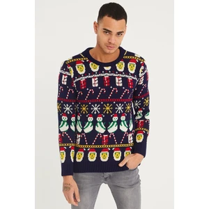 Cool Tarz Erkek Lacivert Christmas Yılbaşı Kazağı