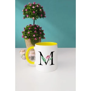 Çiçek Desenli M Harfli Kupa Bardak Sarı