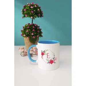 Çiçekli E Harfli Kupa Bardak Mavi