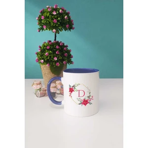 Çiçekli D Harfli Kupa Bardak Lacivert