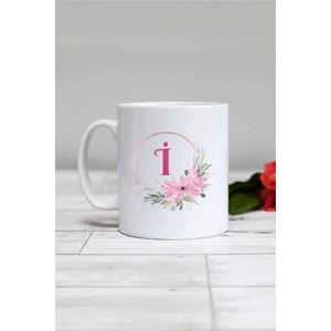 Çiçekli I Harfli Kupa Bardak Beyaz