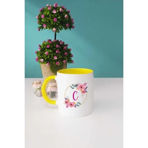 Çiçekli C Harfli Kupa Bardak Sarı