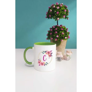Çiçekli C Harfli Kupa Bardak Yeşil