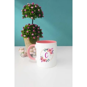 Çiçekli C Harfli Kupa Bardak Pembe