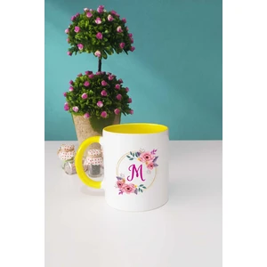 Çiçekli M Harfli Kupa Bardak Sarı