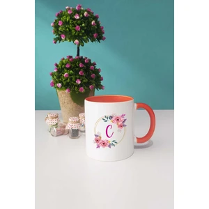 Çiçekli C Harfli Kupa Bardak Turuncu