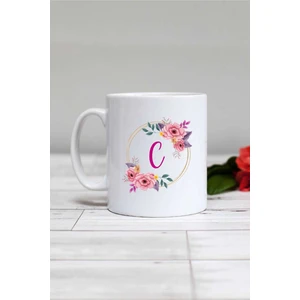 Çiçekli C Harfli Kupa Bardak Beyaz
