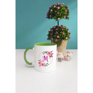 Çiçekli M Harfli Kupa Bardak Yeşil