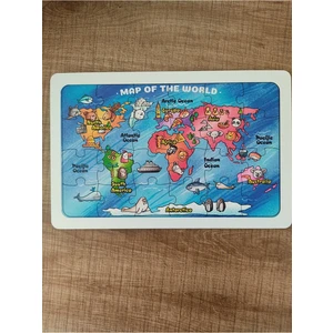 24 Parça Dünya Haritası Kıtalar Okyanuslar ve Hayvanlar Puzzle