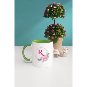 Çiçekli R Harfli Kupa Bardak Yeşil