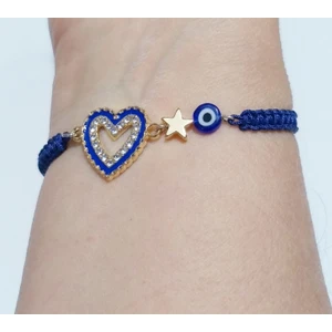 Funny Takı Nazar Boncuklu Hematit Yıldızlı Lacivert Mineli Parlak Taşlı Kalpli Bileklik