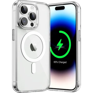 Caseworld Apple iPhone 14 Pro Kapak Magsafe Kablosuz Şarj Destekli Şeffaf Kılıf