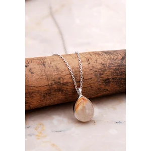 Sümer Telkari Doğal Sarı Rutil Kuvars Taşlı Damla Mini Rodyumlu Gümüş Kolye 7745