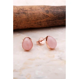 Sümer Telkari Doğal Pembe Kuvars Taşlı Damla Mini Rose Gümüş Küpe 5848