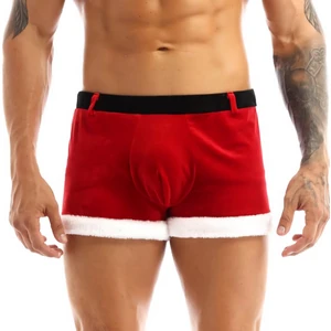 NSM Life Erkek Kırmızı-Siyah Bel Kemer Köprü Detaylı  Kadife Yılbaşı Erkek Noel Boxer