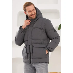 Erkek Su ve Rüzgar Geçirmez Spor Şişme Mont Antrasit - 9699708671955