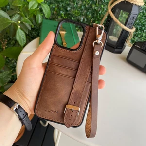 Aura - iPhone 13 Pro Max Hakiki Deri Kaplama Kart Bölmeli Telefon Kılıfı