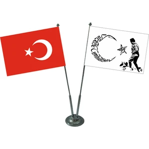 Jet Hızında Türkiye Cumhuriyeti Atatürk Resimli 2'li Masa Bayrağı Takımı