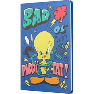 Tweety Sert Kapak Butik Defter Bad Puddy Tat Mavi Çizgili