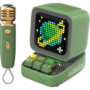 Ditoo-Mic Yeşil Karaoke Mikrofonlu Piksel LED Ekranlı Uygulama Kontrollü Akıllı Bluetooth Hoparlör
