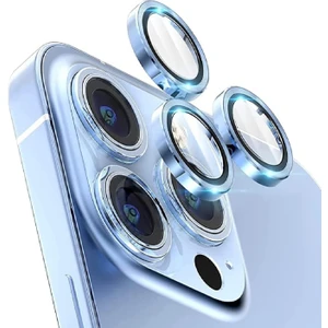 iPhone 13 Pro Max Kamera Camı Lens Koruyucu Halka Set - Sierra Mavi