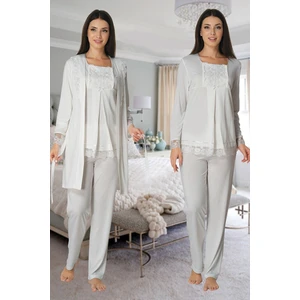 Puerpera Effort Kadın Ekru Sabahlıklı Hamile Lohusa Pijama Takımı 3044