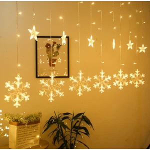 Kar Tanesi Yıldız Perde LED - Süs Işık - 220 Volt Eklenebilir - 8 Modlu Sarı Renk