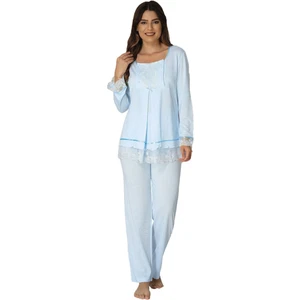 Puerpera Effort Kadın Mavi Emzirme Özellikli Lohusa Hamile Pijama Takım 3045