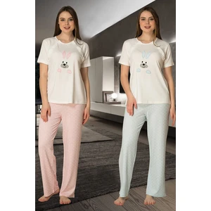 Effort Kadın Mavi Kısa Kollu Tavşan Figürlü Lohusa Hamile Pijama Takımı 2074